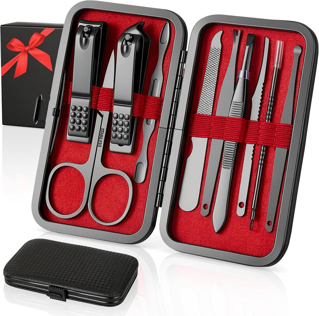 10-Pc Stainless Steel Nail Clipper Set, Professional Manicure Kit with Travel Case