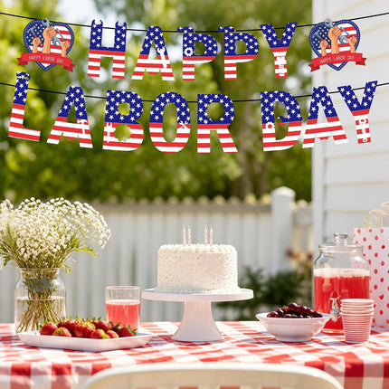 13 Pcs Patriotic Labor Day Party Decorations Banner Swirls Honeycomb Set