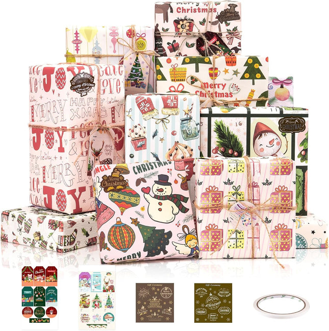 Christmas Gift Wrapping Set 11 Sheets 20 Tags 12 Stickers Holiday Decor