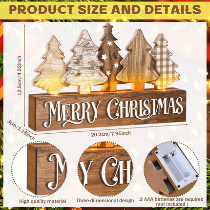 Rustic Lighted Wooden Christmas Tree Decor, Perfect Xmas Table & Office Centerpiece