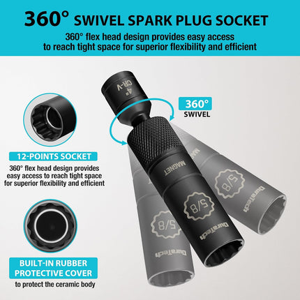 5/8" Magnetic Spark Plug Socket, 3/8" Drive, 12-Point Thin Wall Cr-V Steel