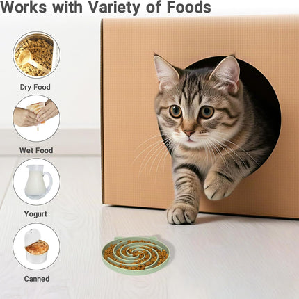 Slow Feeder Cat Bowl – Silicone, Easy to Clean, Dry & Wet Food, Green/Blue