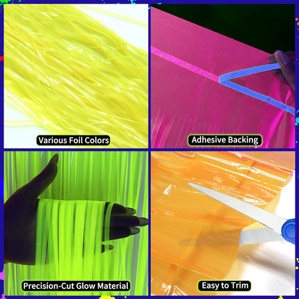 4-Pack Glow in the Dark Tinsel Table Skirts – Neon UV Party Decorations