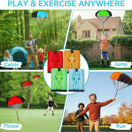 4PCS Hand Throw Parachute Toys Rip Stop Flying Game for Boys Girls Ages 3+
