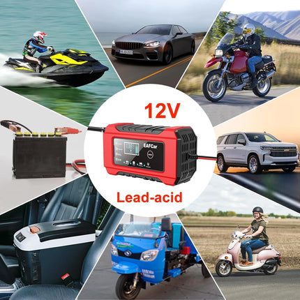 12V 6A Car Battery Charger – Smart Trickle Charger & Maintainer with Temp Compensation