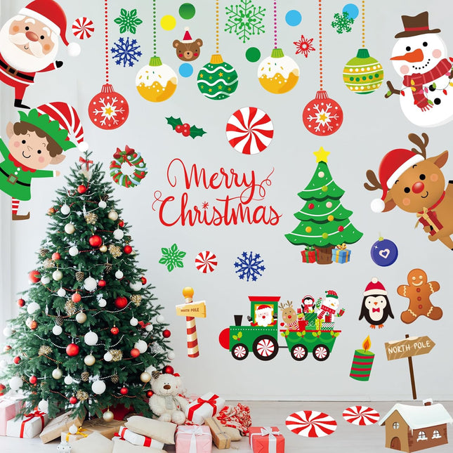 96PCS Removable Christmas Wall Decals, Santa, Snowman, Reindeer Xmas Stickers