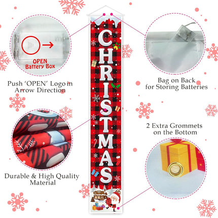 Christmas Porch Banner with String Lights – Outdoor/Indoor Welcome Sign Decoration