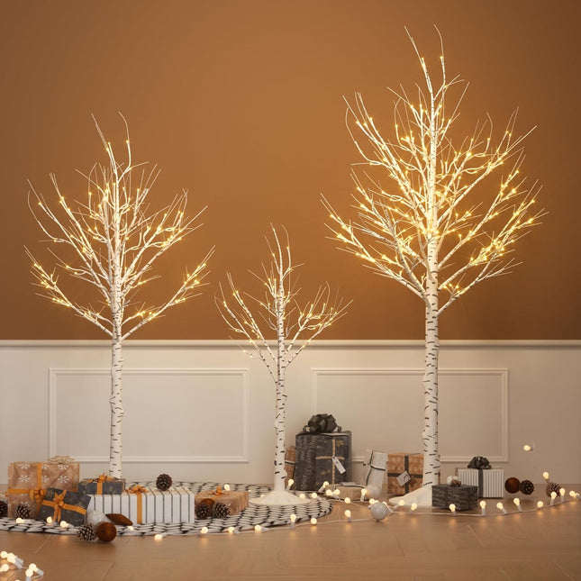 Lighted Birch Tree Set of 3 – 4/6/8FT LED Trees for Outdoor & Indoor Decor