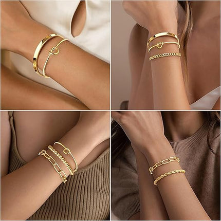 Gold Bracelets Set for Women – 14K Gold Plated Sterling Silver & Stackable Bangles