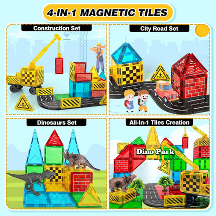 Magnetic Tiles Road Building Blocks & Crane Car Set for Kids 3+
