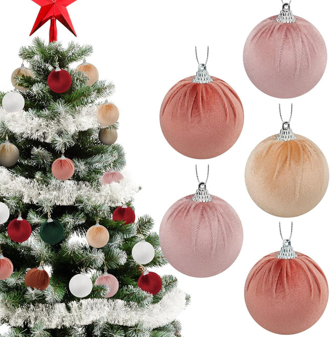 9pcs Velvet Christmas Balls 2.36" – Assorted Light Colors for Tree & Garland