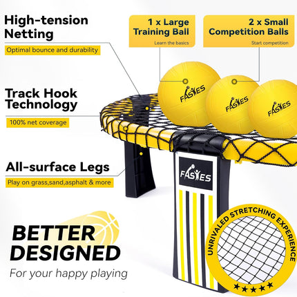 Roundnet Game Set with 3 Balls, Net and Carry Bag for Adults, Kids and Family Fun