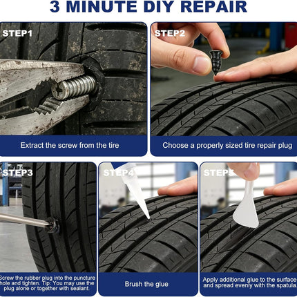 42PCS Tire Repair Plug Kit, 3 Sizes Self-Sealing Rubber Plugs with Sealant & Tool