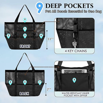 Large Mesh Beach Bag for Women Sandproof Pool & Toy Tote with Zipper Pocket Travel 2026