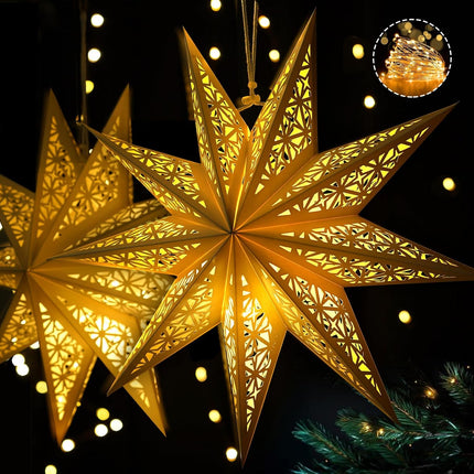 Christmas Star Paper Lantern – Lighted Hanging Paper Star with Fairy Lights for Indoor Holiday Decor