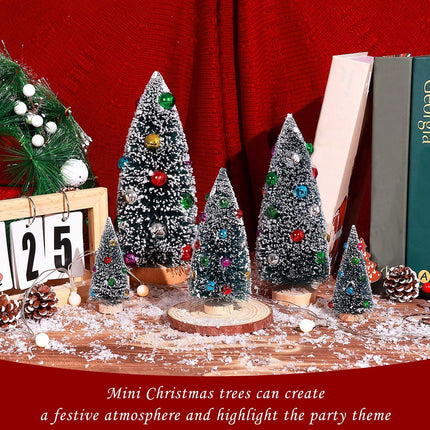 5PCS Mini Artificial Christmas Trees – Snowy Tabletop Bottle Brush Trees, 5 Sizes