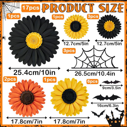 Halloween Office Decorations, 3D Bats, Spider Webs & Paper Flowers for Walls