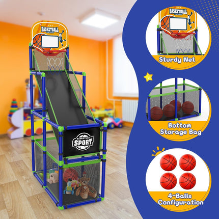Adjustable Kids Basketball Hoop Set with Ball Return, 4 Balls, Indoor Outdoor