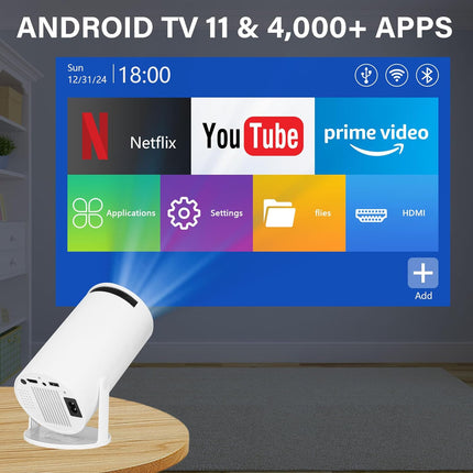 Mini 4K/1080P HD Projector, Portable with Bluetooth & WiFi, Android TV 11