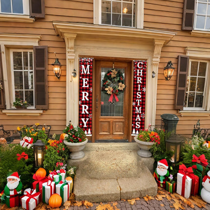 Christmas Outdoor Decorations Versatile Merry Christmas Yard Sign & Plaid Door Banner