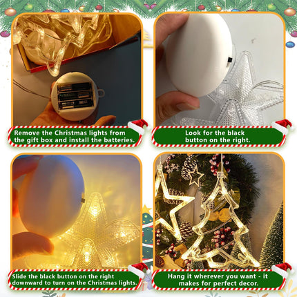 3PCS Christmas Window Lights – Battery Powered Star, Bell & Tree LED Decor