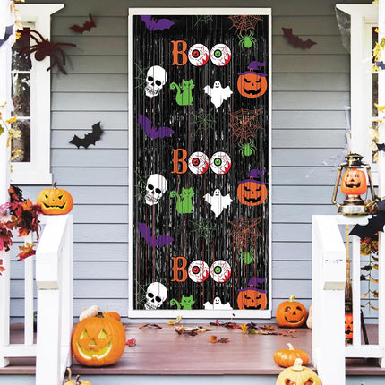 2-Pack Halloween Foil Fringe Curtains 3.3x6.6FT, Scary Party Photo Backdrop Decor