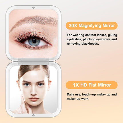 30X Magnifying Compact Makeup Mirror, 30X/1X Pocket Mirror with Tweezers