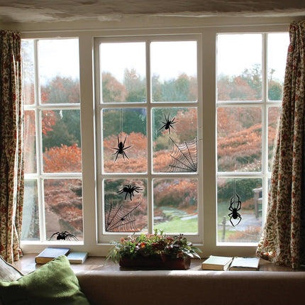 44-Piece Black Spider & Web Window Clings, 4 Sheets, Realistic Halloween Decor