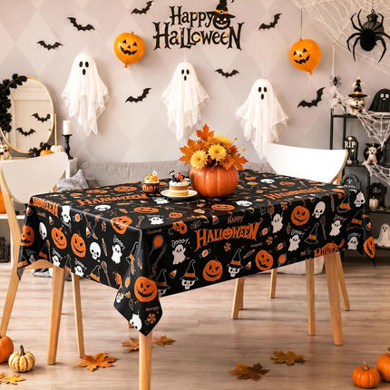 3-Pack Halloween Plastic Tablecloths, Pumpkin & Ghost Designs, 54x108in Party Decor