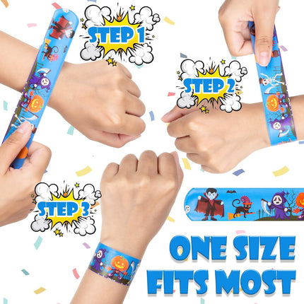 36-Piece Halloween Slap Bracelets, 12 Styles Colorful Kids Party Favor Wristbands