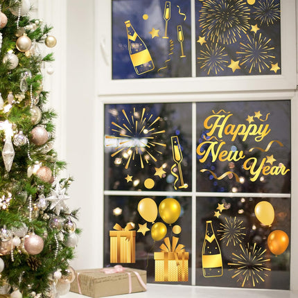 6-Piece Reusable New Year Window Stickers – Champagne & Firework Design