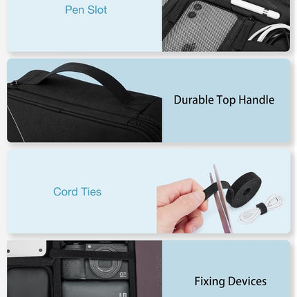 Tech Bag Cable Organizer, Adjustable Divider, Sturdy Storage for Electronics, Black