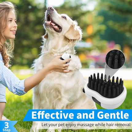 Dog Grooming Brush, 3-in-1 Adjustable Scrubber for Short & Long Haired Pets (Blue)