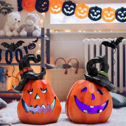 2-Piece Halloween Resin Pumpkin Decor Set, Woodcarved-Style Fall Home & Garden Decor