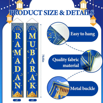 Ramadan Mubarak Decorations Set - Eid Mubarak Banner & Hanging Swirls for Home