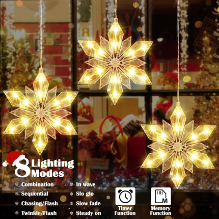 3 Pack Battery-Operated Snowflake String Lights – 36 LEDs, 8 Twinkle Modes