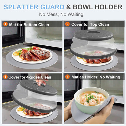 Microwave Plate Cover & Silicone Mat 10" – Food Splatter Guard & Colander