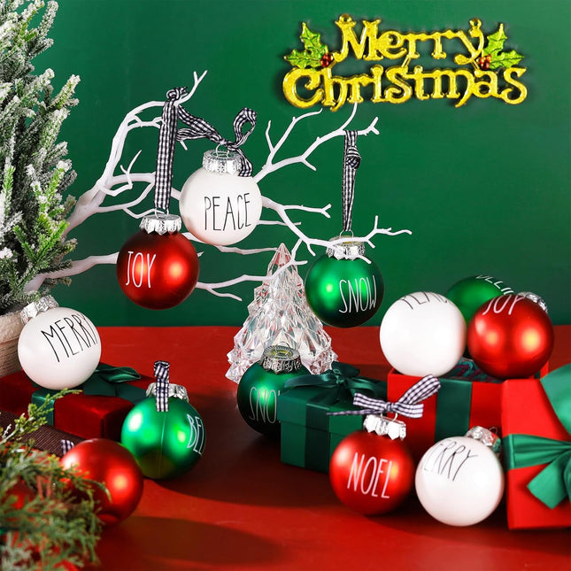 12PCS Christmas Ball Ornaments for Tree, 2.4 Inch Red, Green & White Hanging Decorations
