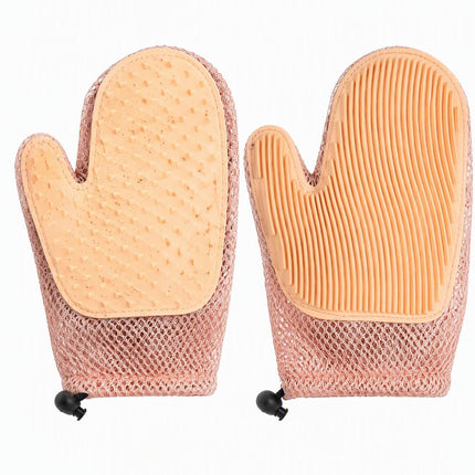 Pet Hair Remover Glove for Dogs Cats 2-in-1 Grooming Bath Brush Pink Washable