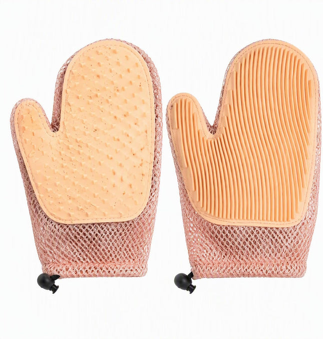 Pet Hair Remover Glove for Dogs Cats 2-in-1 Grooming Bath Brush Pink Washable
