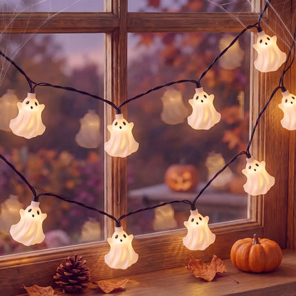 8.5FT Halloween Ghost String Lights, 10 White Ghosts, Waterproof Indoor Outdoor Decor