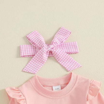 Infant Baby Girl Fall Clothes – Ruffle Sweatshirt & Plaid Bell Bottom Set