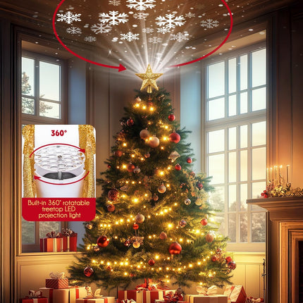 Christmas Tree Star Topper with Built-In LED Snowflake Projector, Plug-In Design