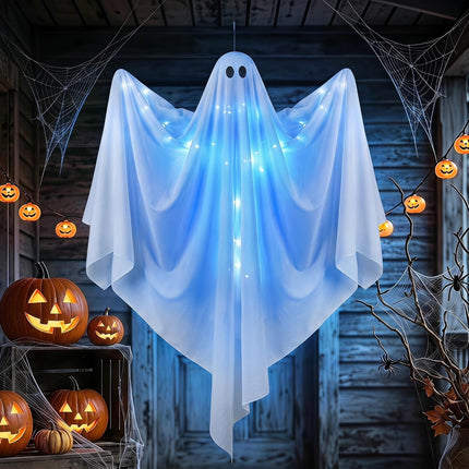 47in Light-Up Hanging Ghost Halloween Decor with LED Lights, Timer for Yard
