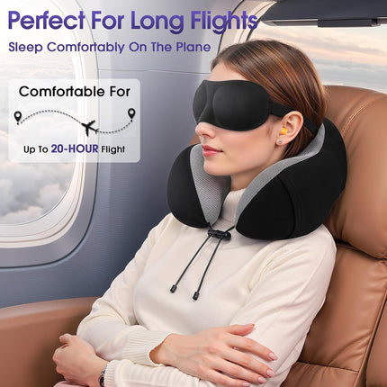 Travel Pillow for Airplane – Memory Foam Neck Support with Carry Bag & Accessories