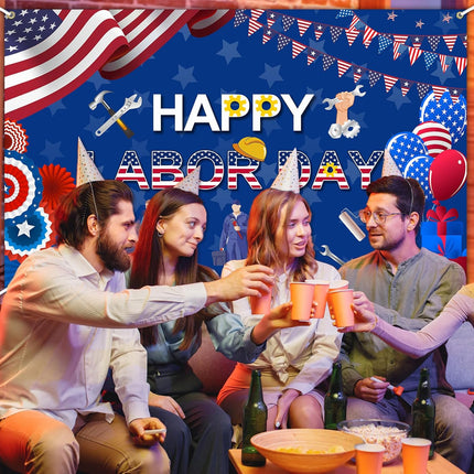 Labor Day Banner Remember Honor Workers American Flag Decoration 6x3.6ft