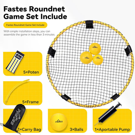 Roundnet Game Set with 3 Balls, Net and Carry Bag for Adults, Kids and Family Fun