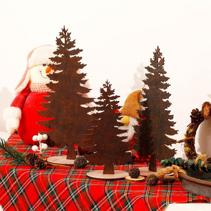 3 PCS Mini Wooden Christmas Trees – Tabletop Holiday Decor with Base
