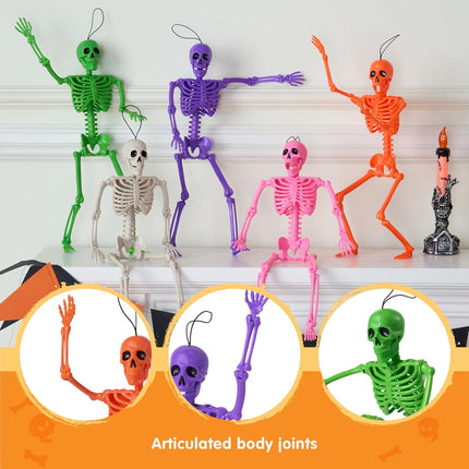 5-Piece 16in Posable Halloween Skeletons, Movable Hanging Graveyard & Yard Decor