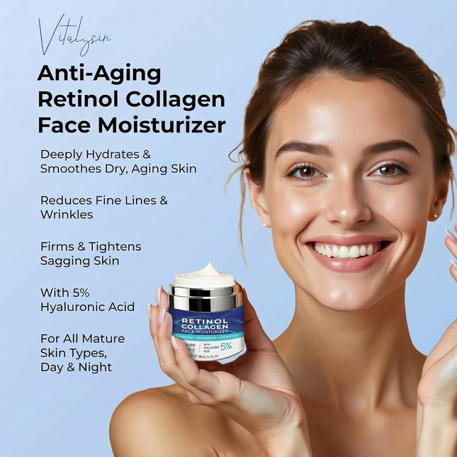 Face Moisturizer for Aging Skin – Retinol, Collagen & Hyaluronic Acid